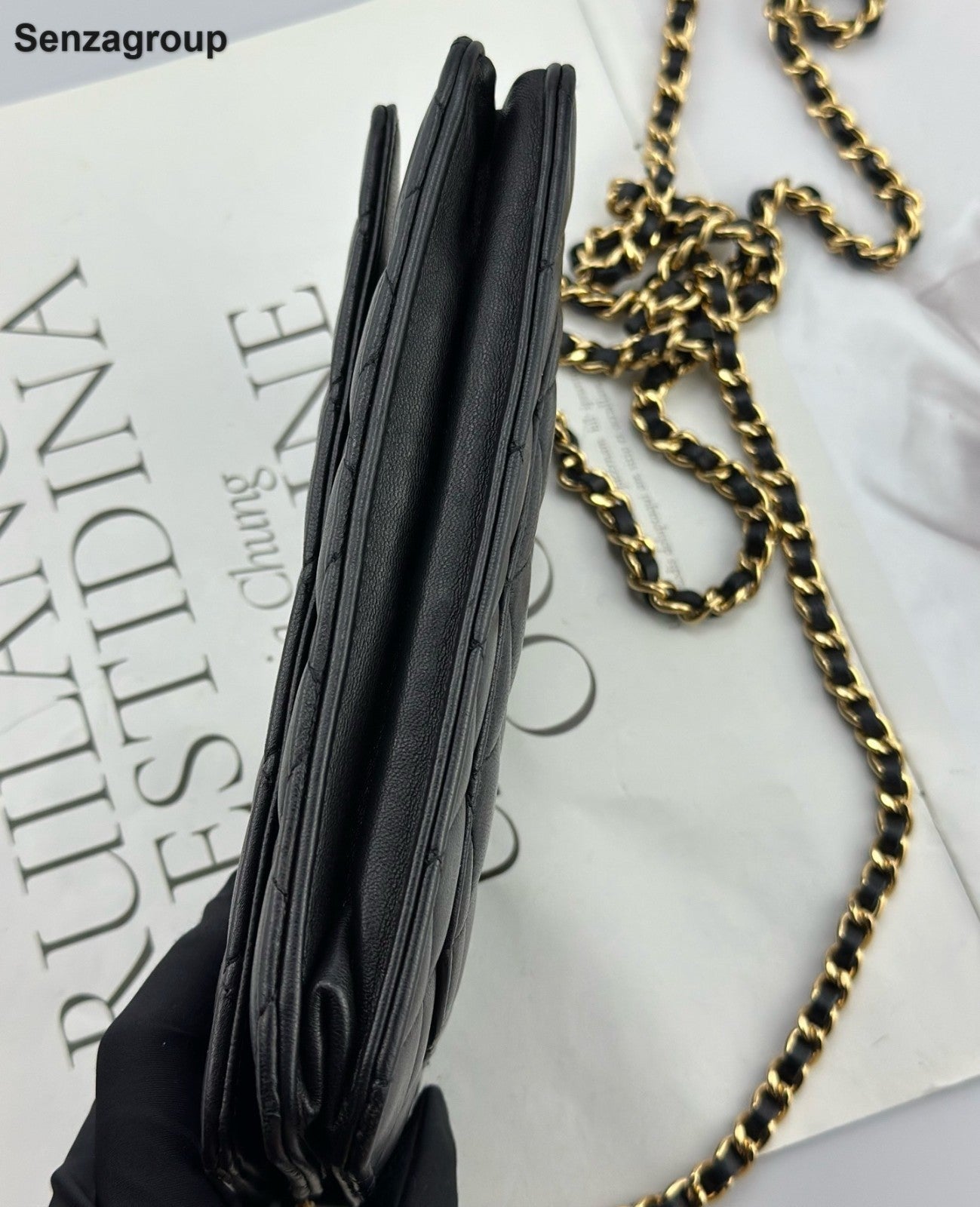 Chanel WOC Lambskin Chain Shoulder Bag Crossbody Black Gold Women Classic
