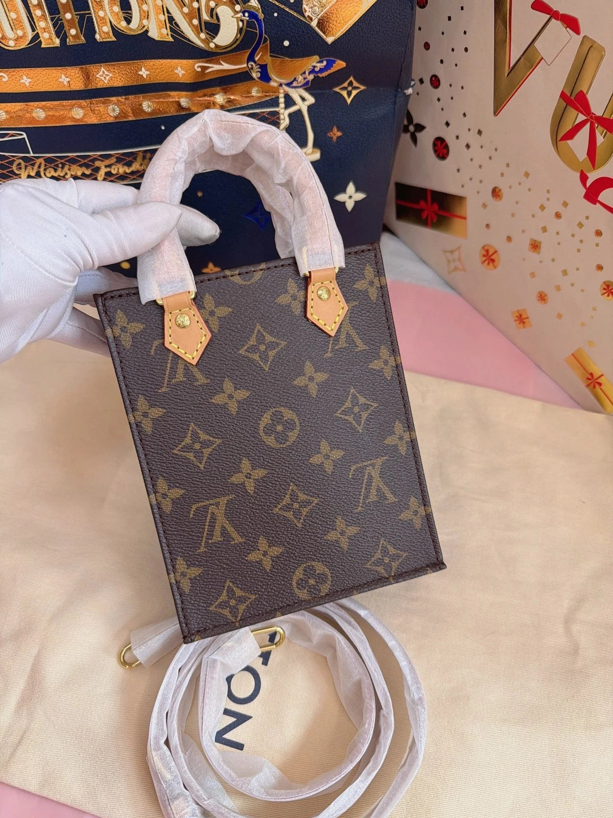 Louis Vuitton Tote Mini Monogram Top Handle Crossbody Bag Brown Women Classic