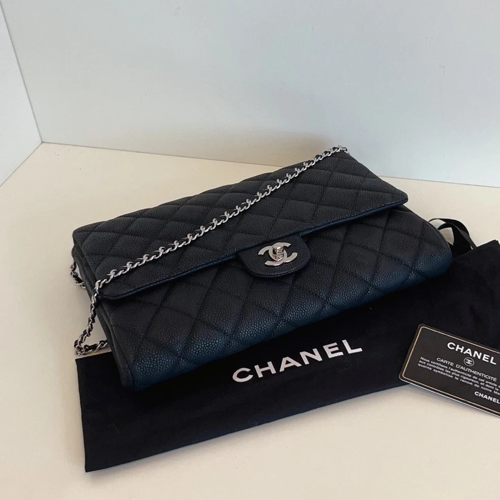 Excellent Chanel Classic Flap Timeless Black Clutch Chain Shoulder Bag SHW