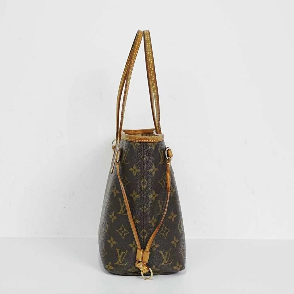 Louis Vuitton Neverfull Small Monogram Canvas Leather Tote Bag For Women