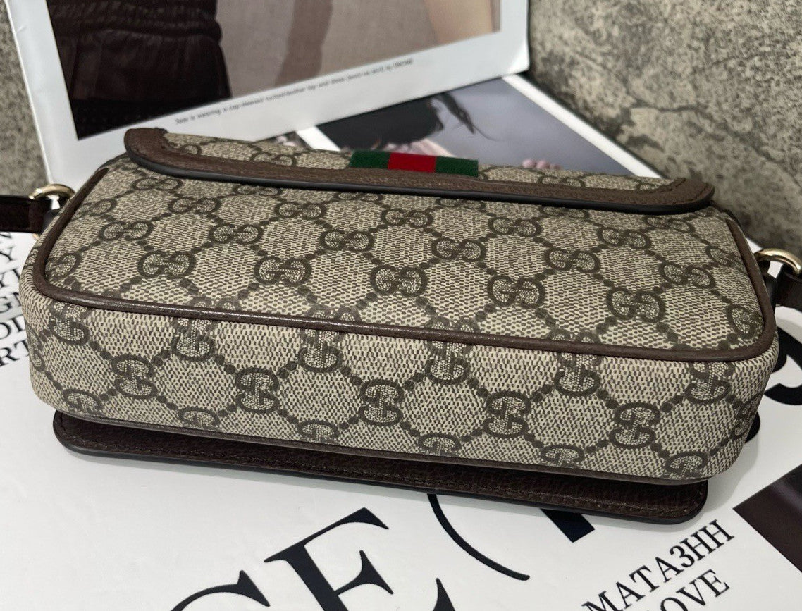 Gucci Ophidia Saddle Shoulder Bag Crossbody Brown Silver Unisex Adults Classic