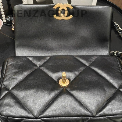Chanel 19 Small Black Gold Quilted Chain Shoulder Bag Classic Women