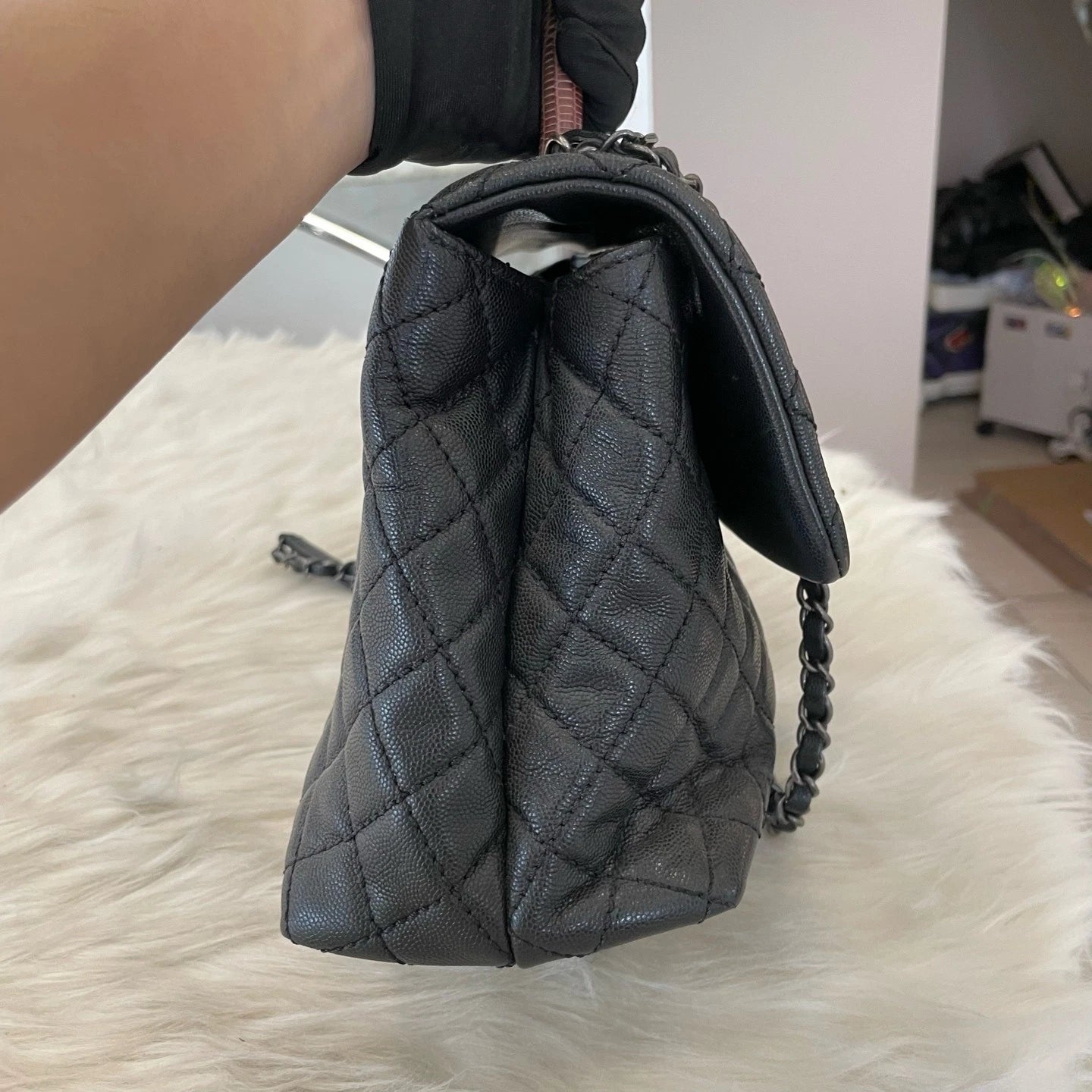 Chanel Coco Handle Large Black Caviar Leather Chain Shoulder Bag