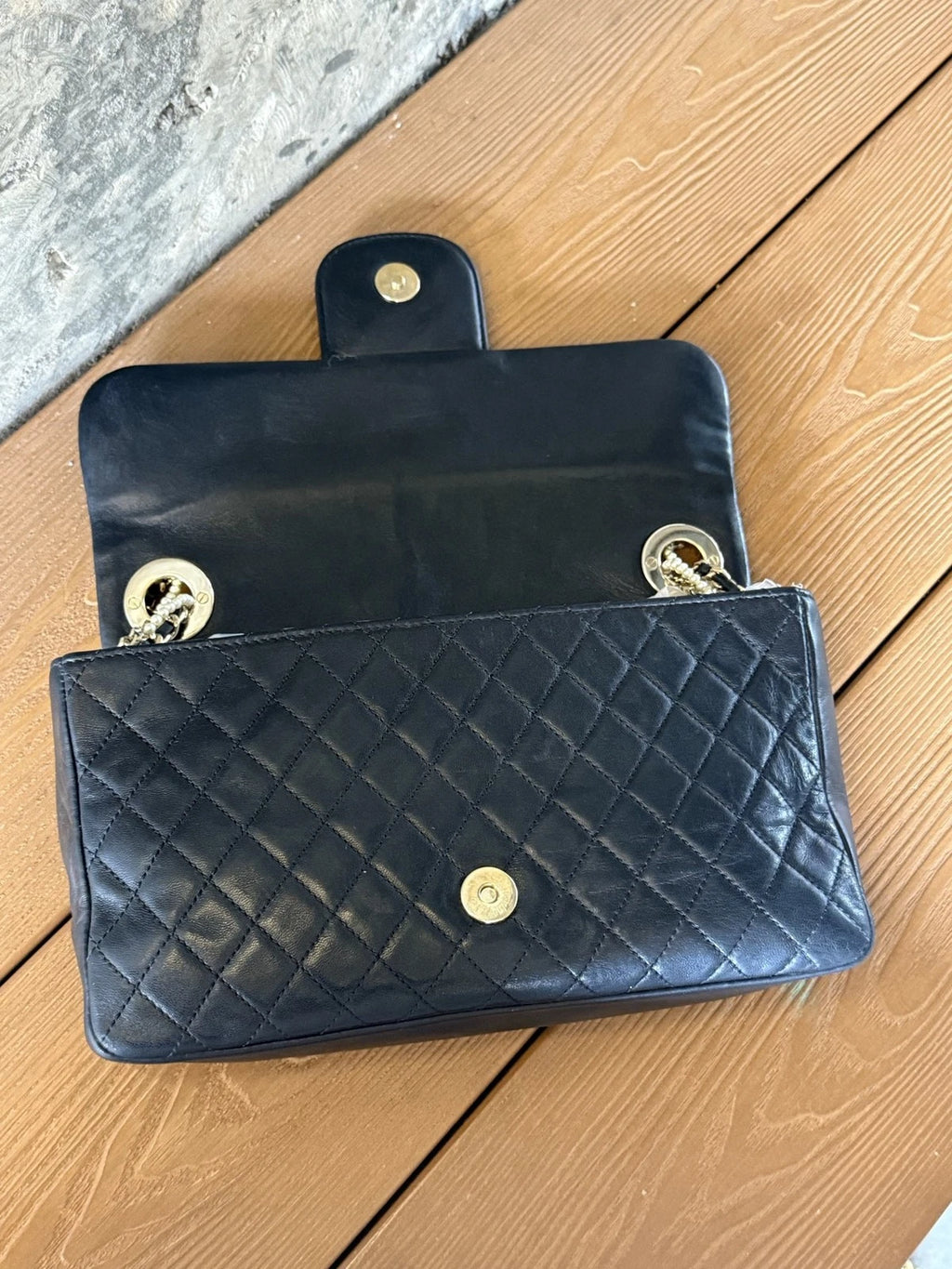 Authentic Chanel Classic Flap Chain Top Handle Bag Black Gold Hardware