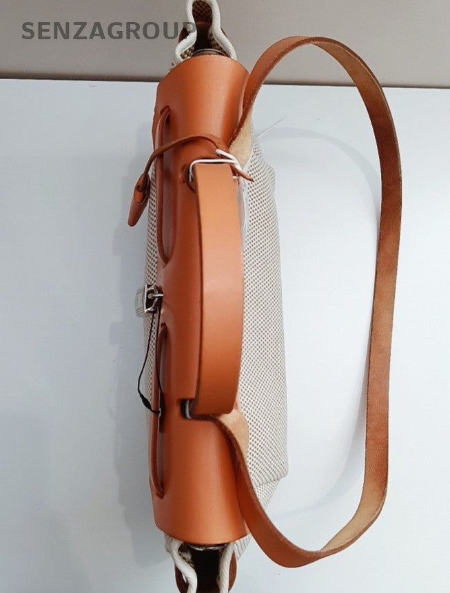 Hermes Herbag Vintage Top Handle Bag Crossbody Beige Orange Silver Women Classic