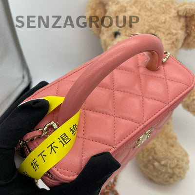 Chanel Pink Quilted Lambskin Long Box Bag with Gold Hardware