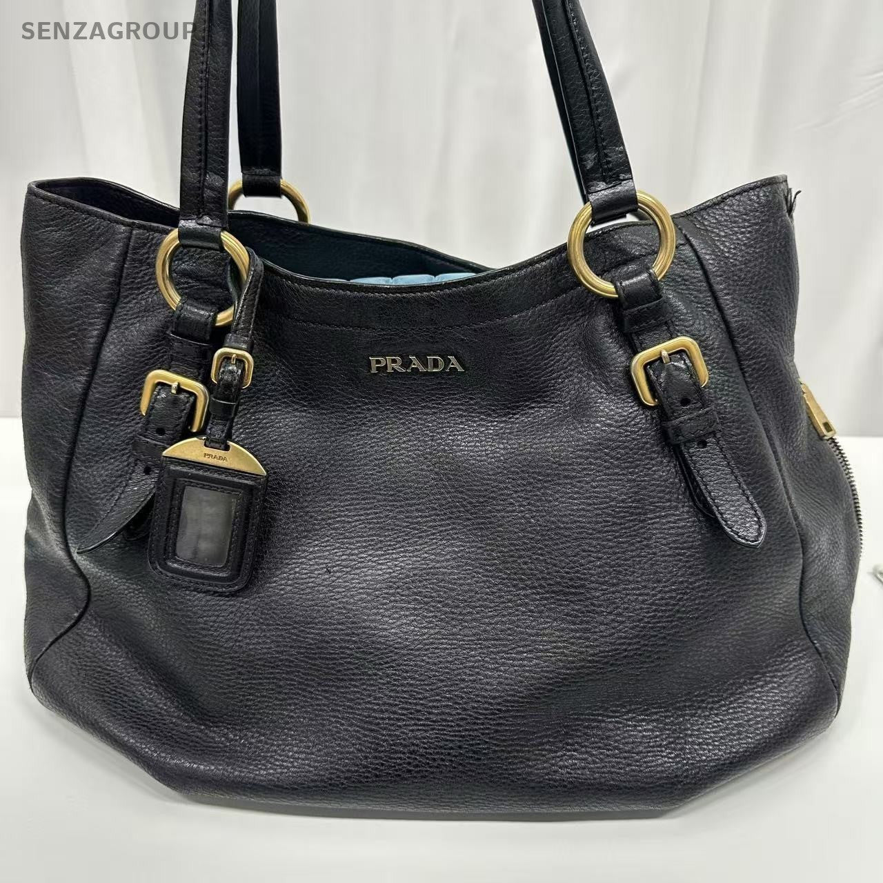 PRADA Black gold All Leather Tote Shoulder bag