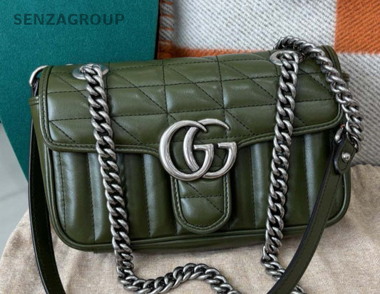 Gucci Marmont22 Chain Shoulder Bag Green Silver Used Women Classic Fashion