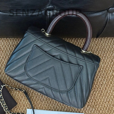 Chanel Coco Handle Small Black Gold Chevron Chain Shoulder Bag