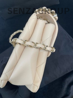 Chanel Classic Flap Bag Beige Gold Hardware Chain Shoulder Crossbody