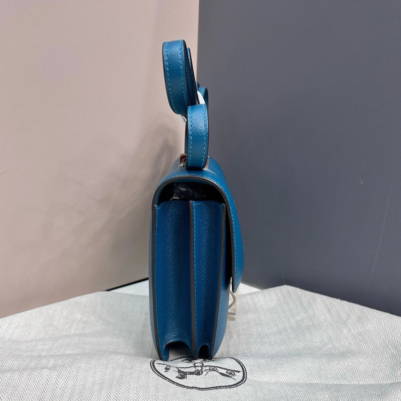 Excellent Hermes Constance19 Epsom Leather Blue Silver Shoulder Bag Crossbody