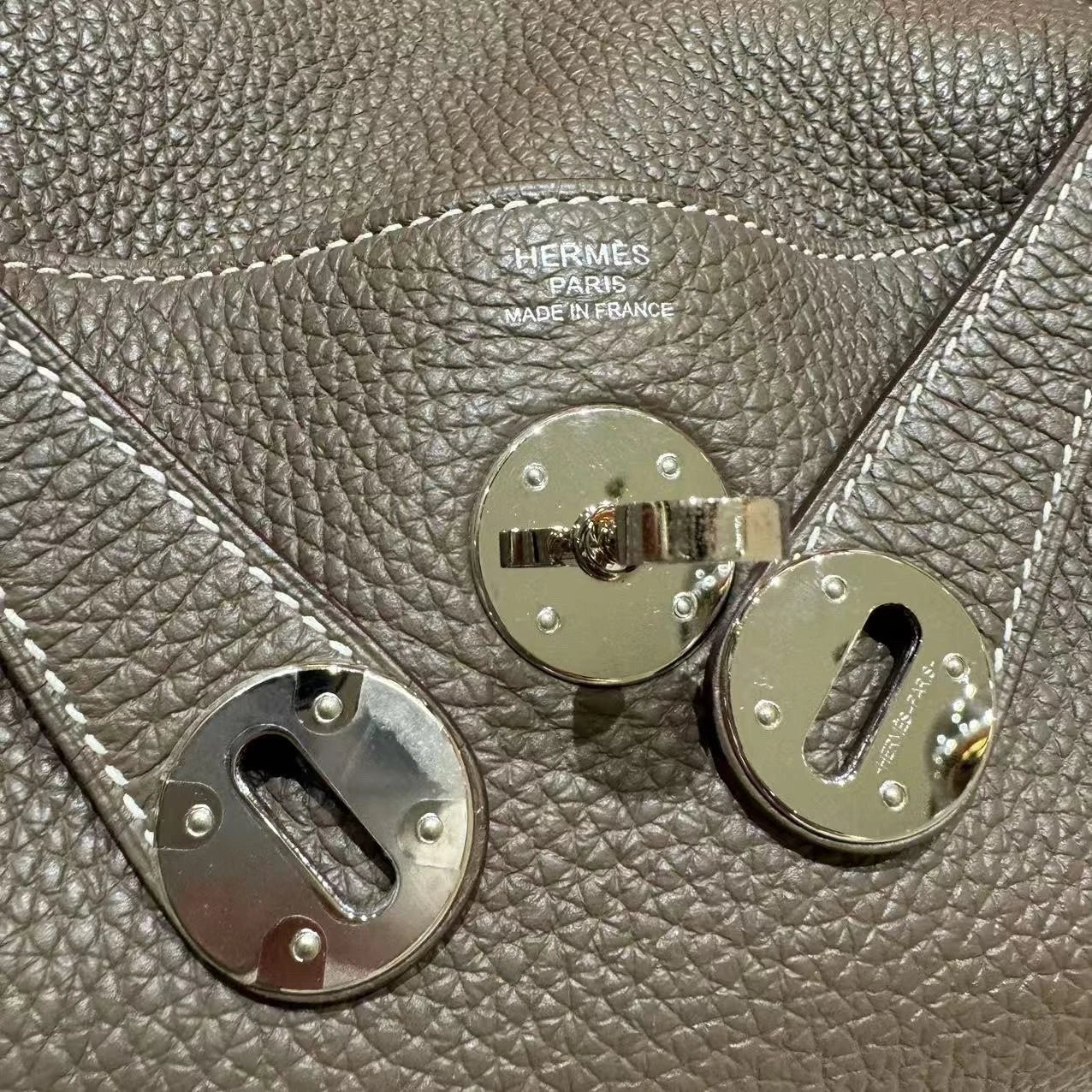 Hermes Lindy26 Grey Silver Hardware Leather Handbag For Women
