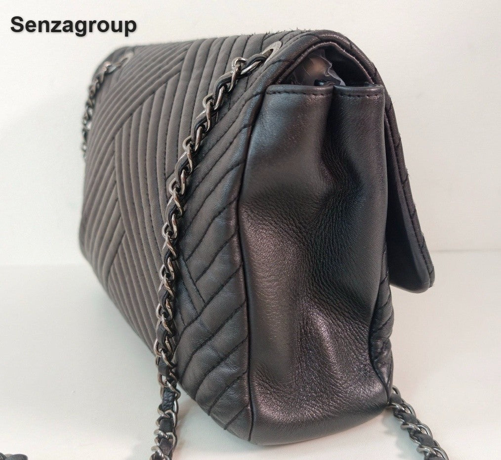 Chanel Classic Flap Chain MM Lambskin Shoulder Bag Crossbody Black Silver Women