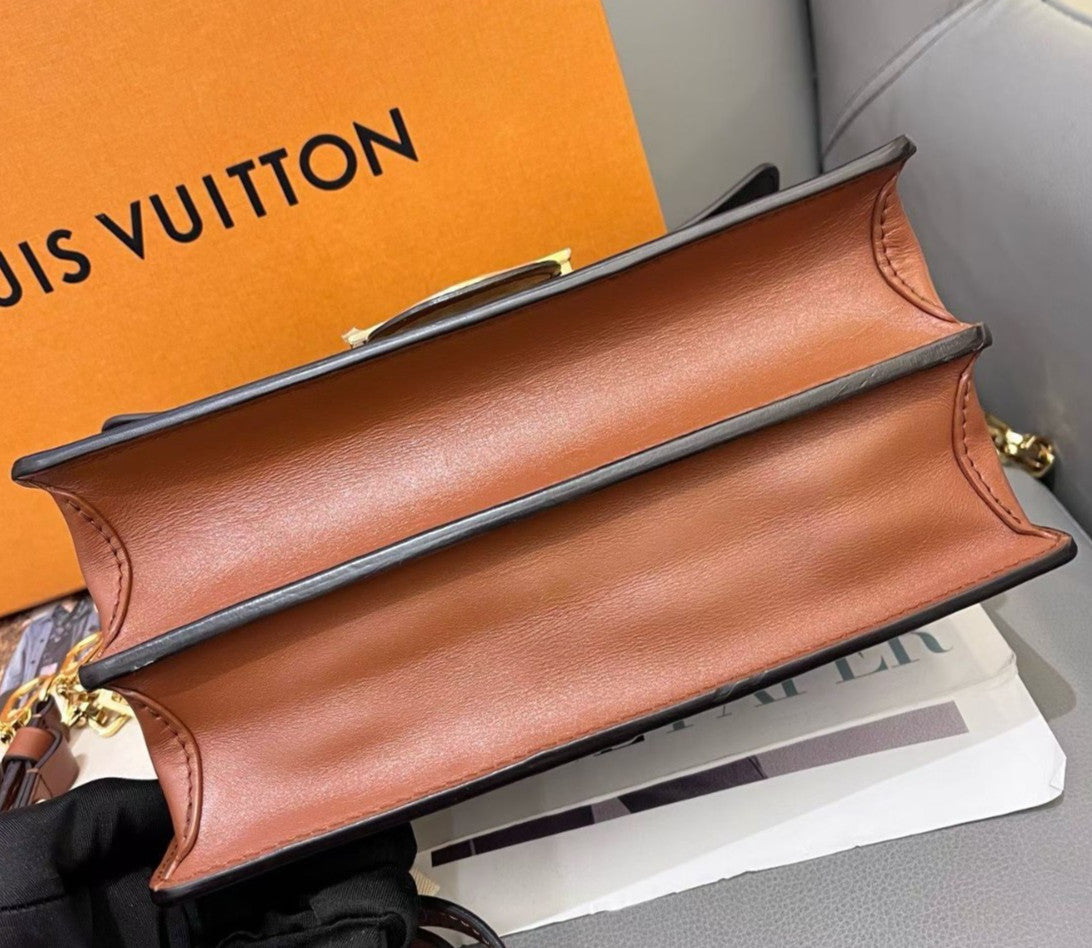 Louis Vuitton Dauphine MM Monogram Chain Shoulder Bag Crossbody Brown Women