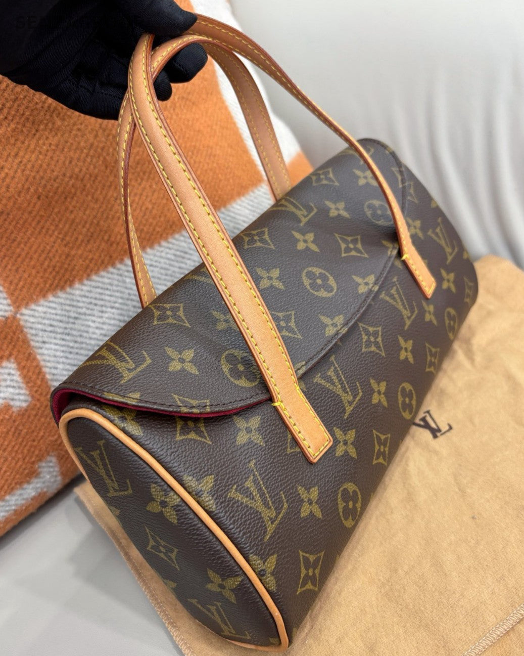 Louis Vuitton Vintage Sonatine Monogram Top Handle Handbag Brown Women