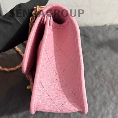 Chanel 22K Pink Quilted Caviar Gold Chain Shoulder Crossbody Bag