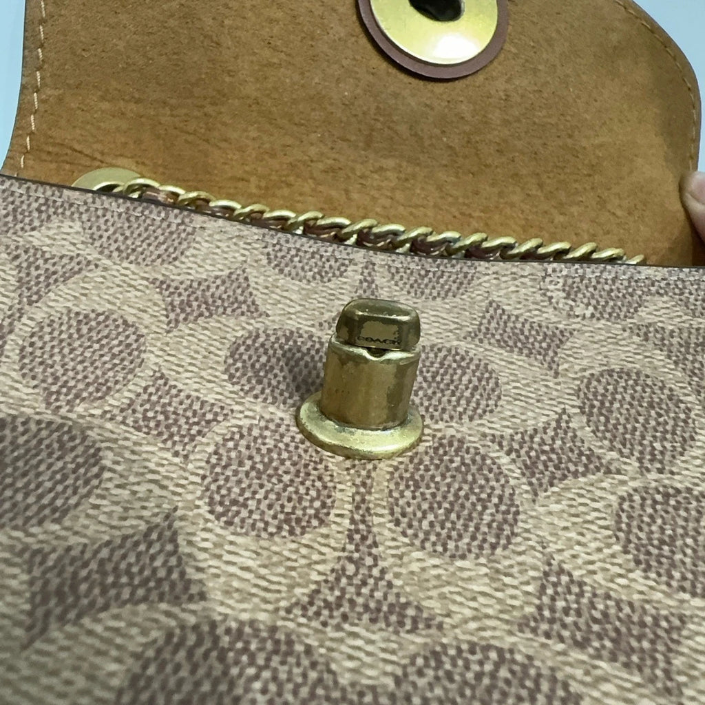 Coach Camellia Canvas Leather Crossbody Shoulder Bag For Women White Brown