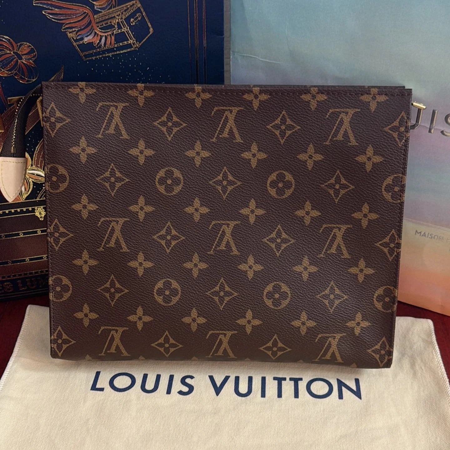 Louis Vuitton Toiletry Pouch Monogram Clutch Brown Gold Unisex Adults Classic