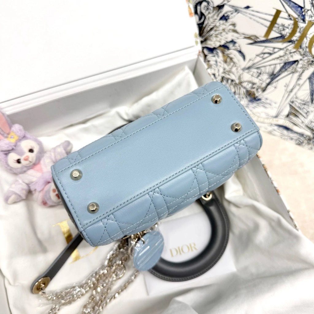 Dior Haze Blue &amp; Gray 3-Grid Lady Dior Handbag For Women