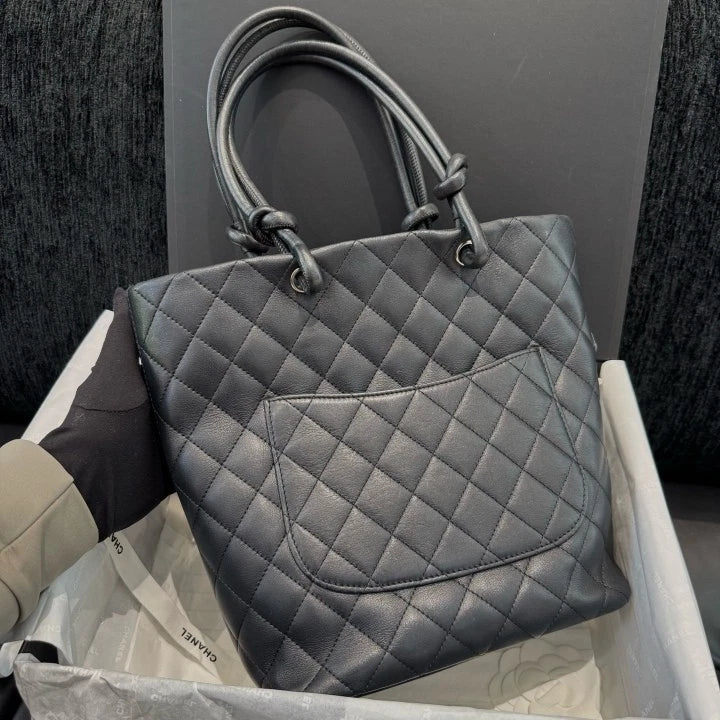 Chanel Cambon Line Calfskin Diamond Bucket Top Handle Shoulder Bag Women D
