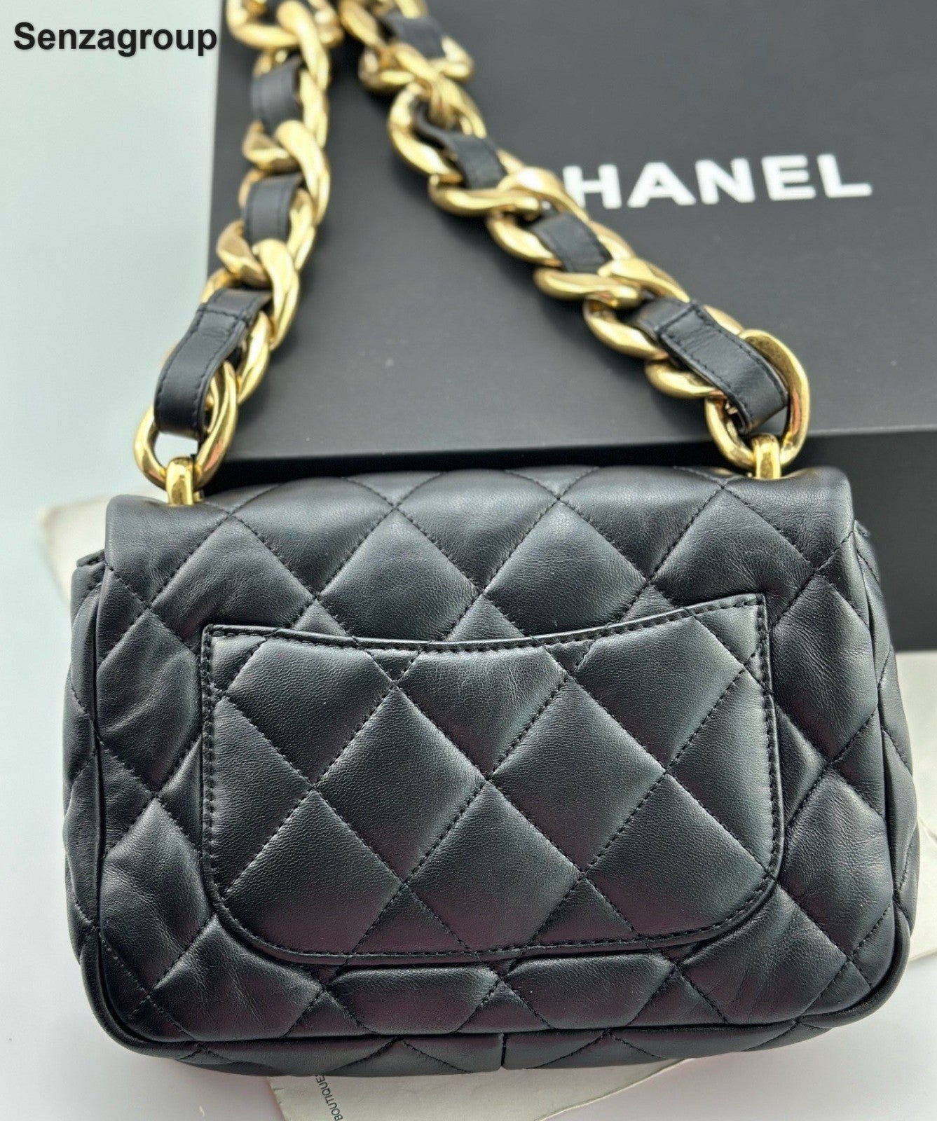 Chanel Classic Flap Chain Shoulder Bag Diamond Black Gold Women Fashion