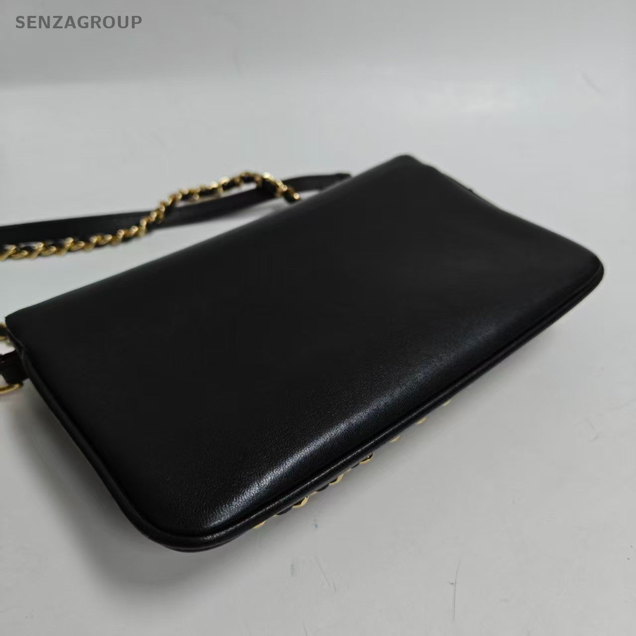 Chanel Timeless Chain Shoulder Bag Black Gold Diamond Women Classic Designer