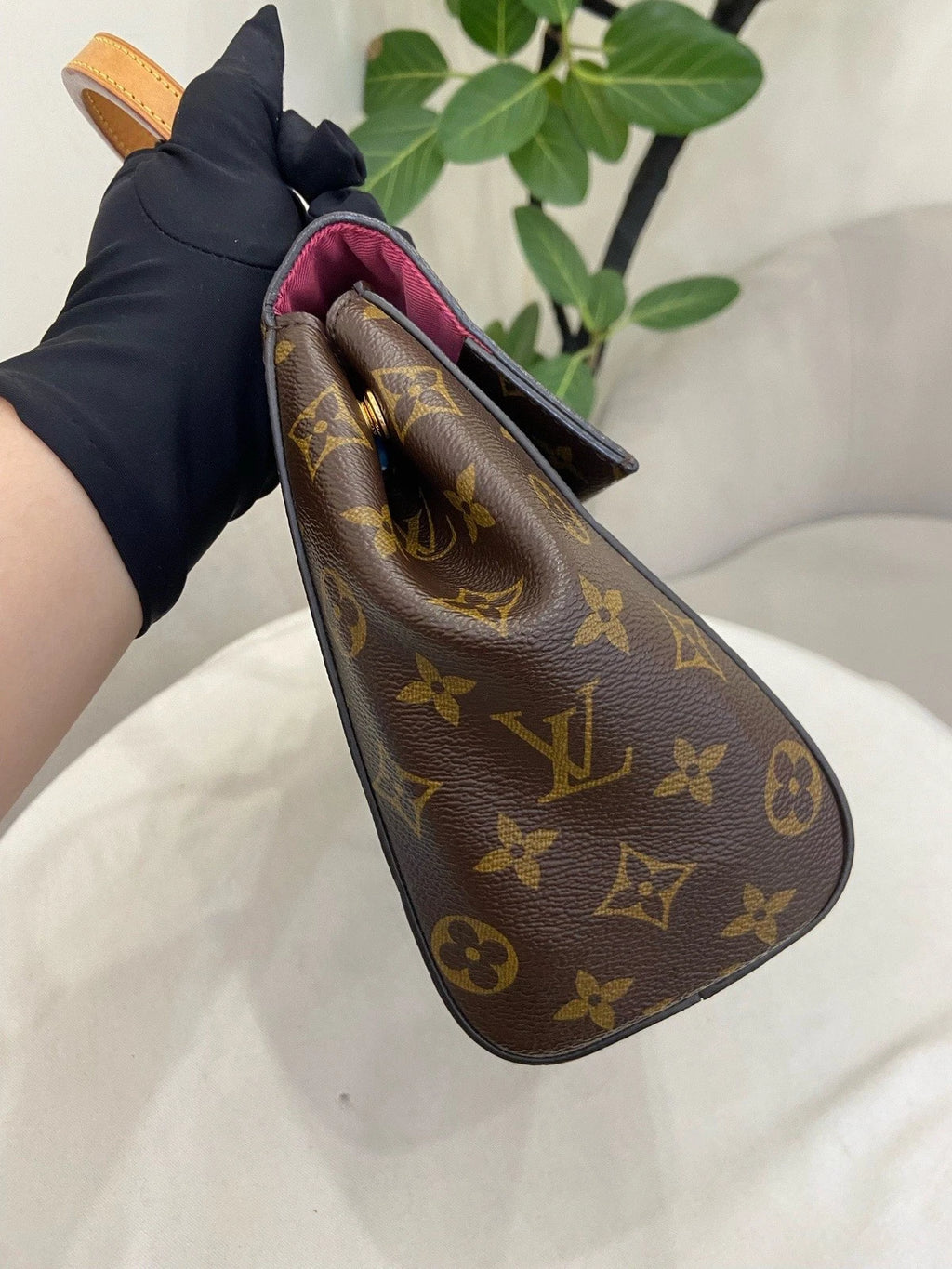 Louis Vuitton Cluny BB Monogram Top Handle Bag Crossbody Brown Gold Women