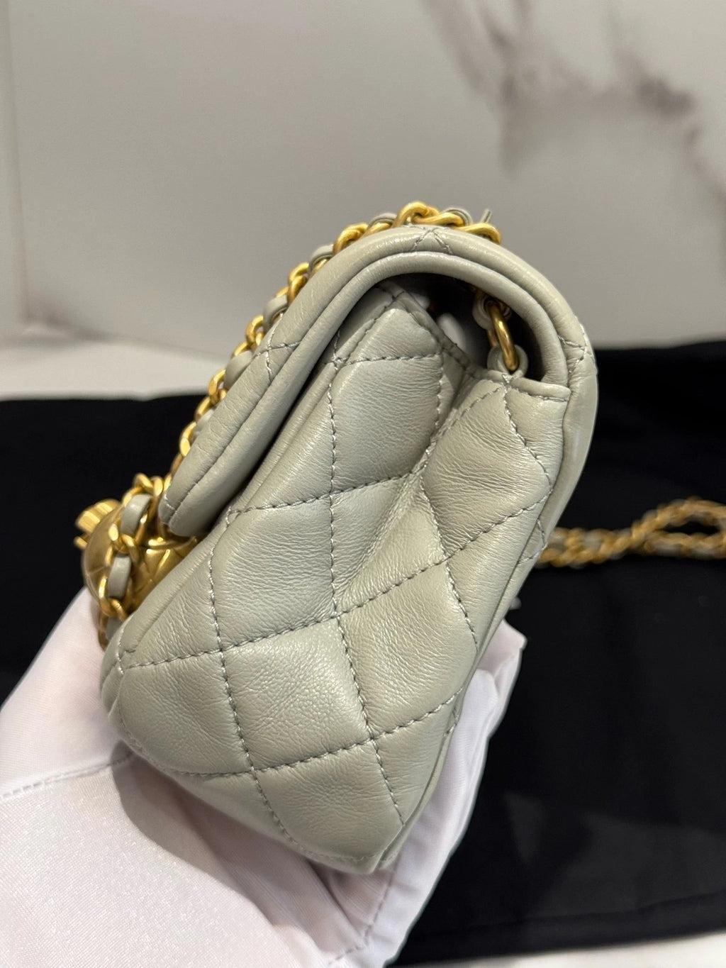 CHANEL Gray Lambskin CF Mini Chain Shoulder Bag Women