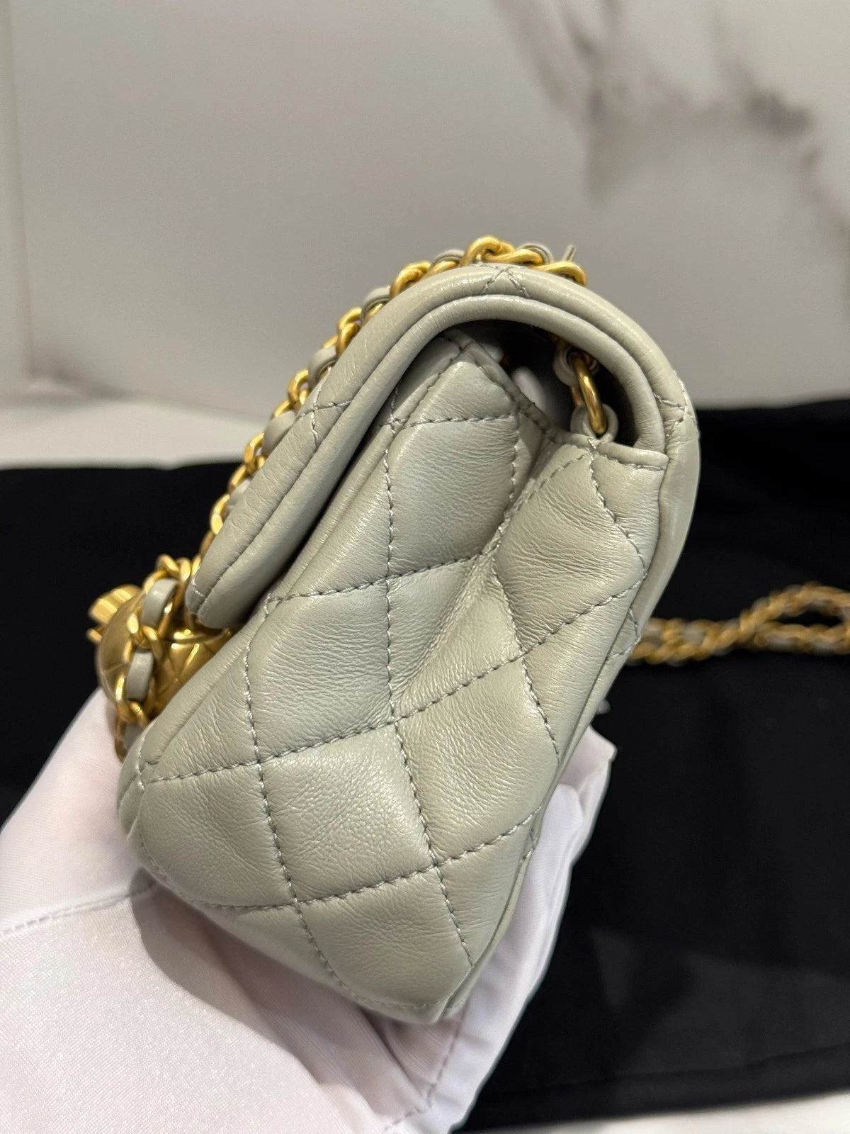 CHANEL Gray Lambskin CF Mini Chain Shoulder Bag Women