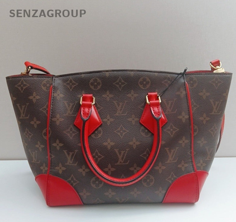 Louis Vuitton Monogram Tote Shoulder Bag Brown Red Women Classic