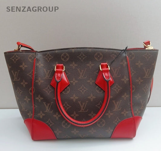 Louis Vuitton Monogram Tote Shoulder Bag Brown Red Women Classic
