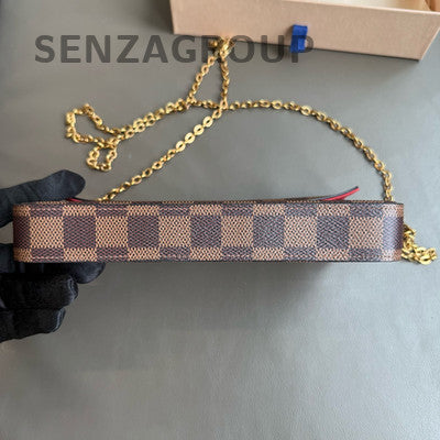 Louis Vuitton Damier Ebene Chain Shoulder Crossbody Bag Brown Gold Women