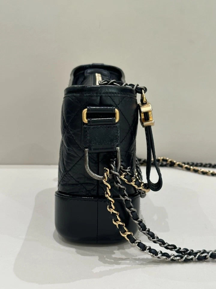 CHANEL Black Leather Small Gabrielle Shoulder Crossbody Bag For Women