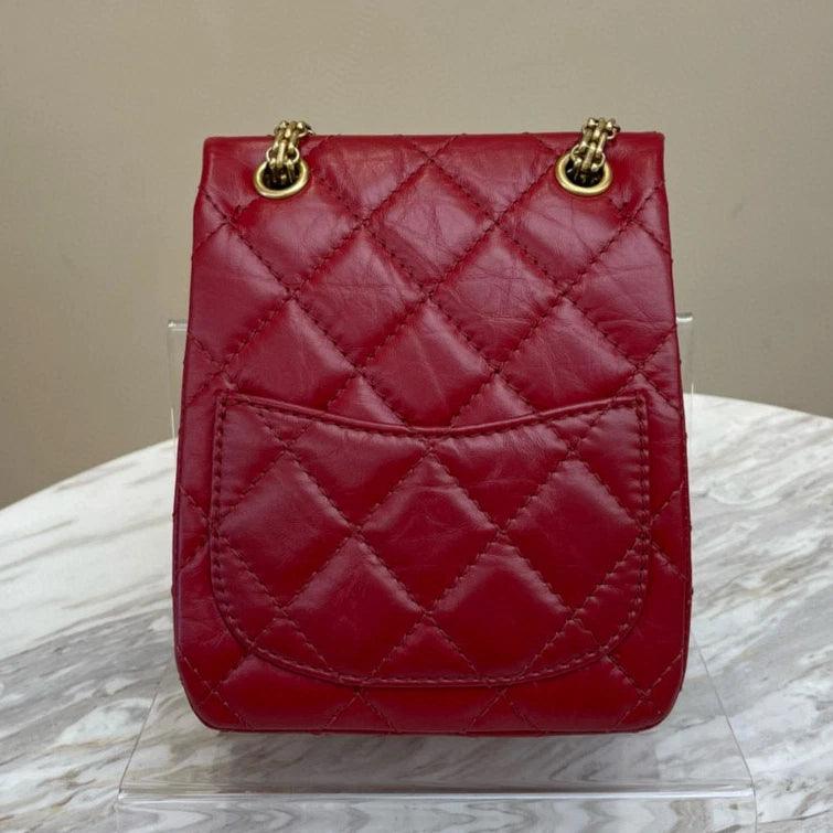 Chanel 2.55 Mini Classic Flap Bag Red Gold Chain Shoulder Bag