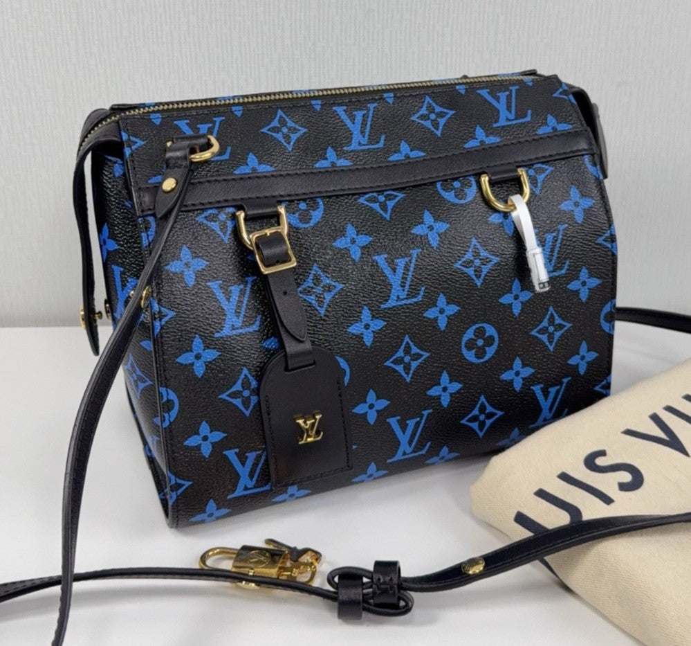 Louis Vuitton Boston Monogram Shoulder Crossbody Blue Black Gold Women Classic