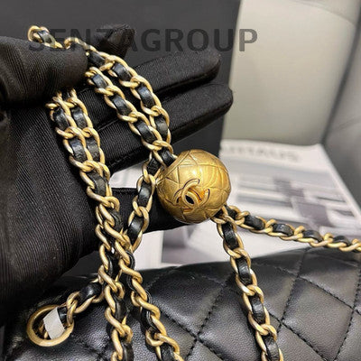 Chanel Black Caviar Gold Ball Mini Flap Bag Quilted Crossbody