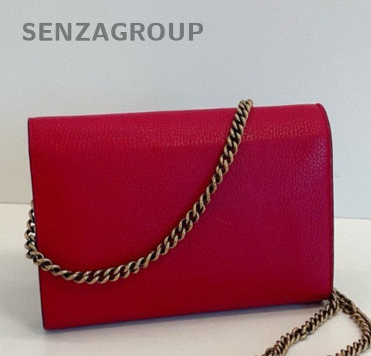Gucci Marmont GG Chain Shoulder Bag Crossbody Red Gold Women Classic