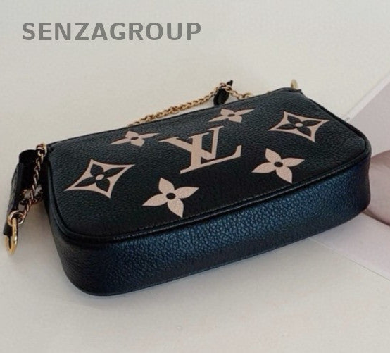 Louis Vuitton Monogram Mini Chain Handbag Black White Gold Women Classic