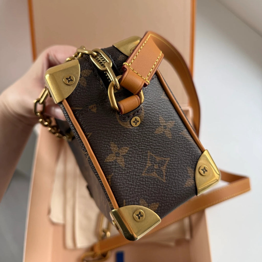 Louis Vuitton Soft Trunk Monogram Canvas Shoulder Bag Crossbody Gold Hardware