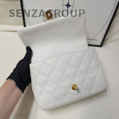 Chanel White Gold Calfskin Chain Shoulder Crossbody Bag Classic Quilted