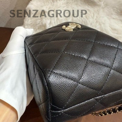 Chanel 25A Black Large Logo Gold Hardware Chain Shoulder Bag