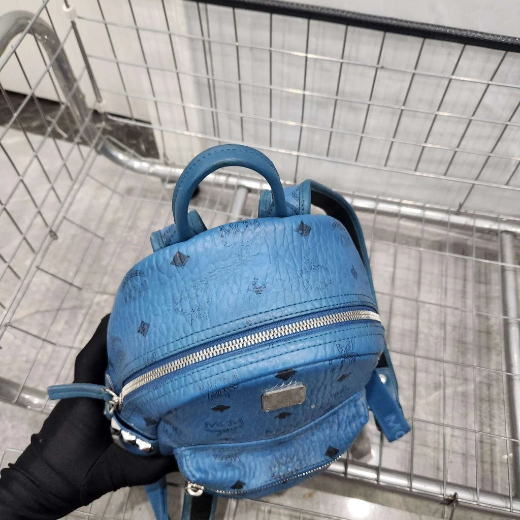MCM Blue Monogram Rivet Small Backpack For Women