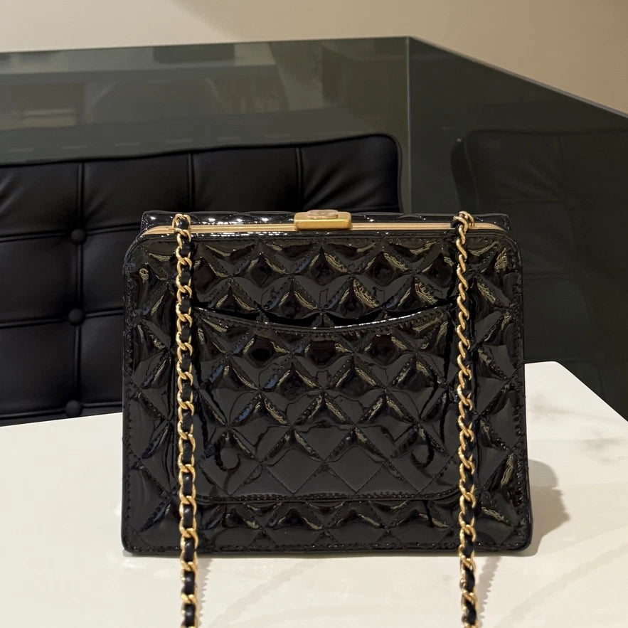 Chanel Classic Flap Quilted Chain Shoulder Bag Black Gold