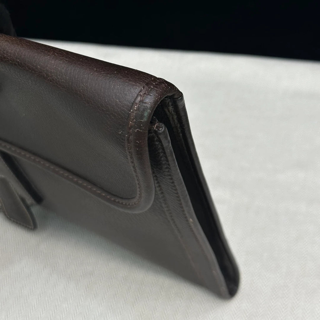 Authentic Vintage Hermes Jige29 Dark Brown Leather Clutch With H Flap