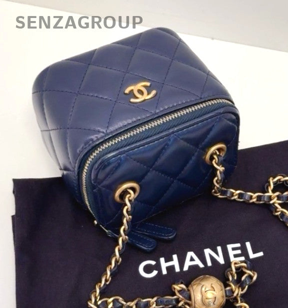 CHANEL Box mini Golden ball Chain Strap Shoulder handbag Navy Blue Women