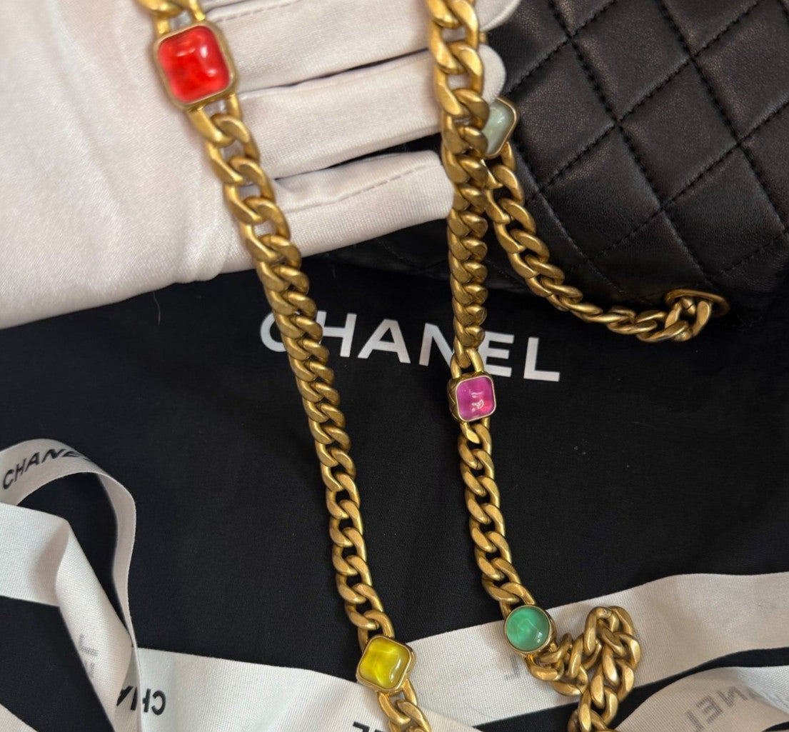 Chanel Classic Flap Colorful Chain Shoulder Bag Crossbody Black Gold Women