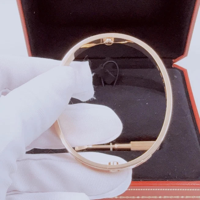 Cartier Love Classic 6.1mm Bangle Bracelet Double Screw 18k Rose Gold Size17