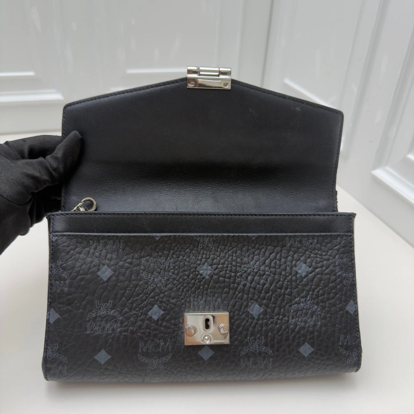 MCM Millie Visetos Chain Shoulder Bag Crossbody Bag Silver Women
