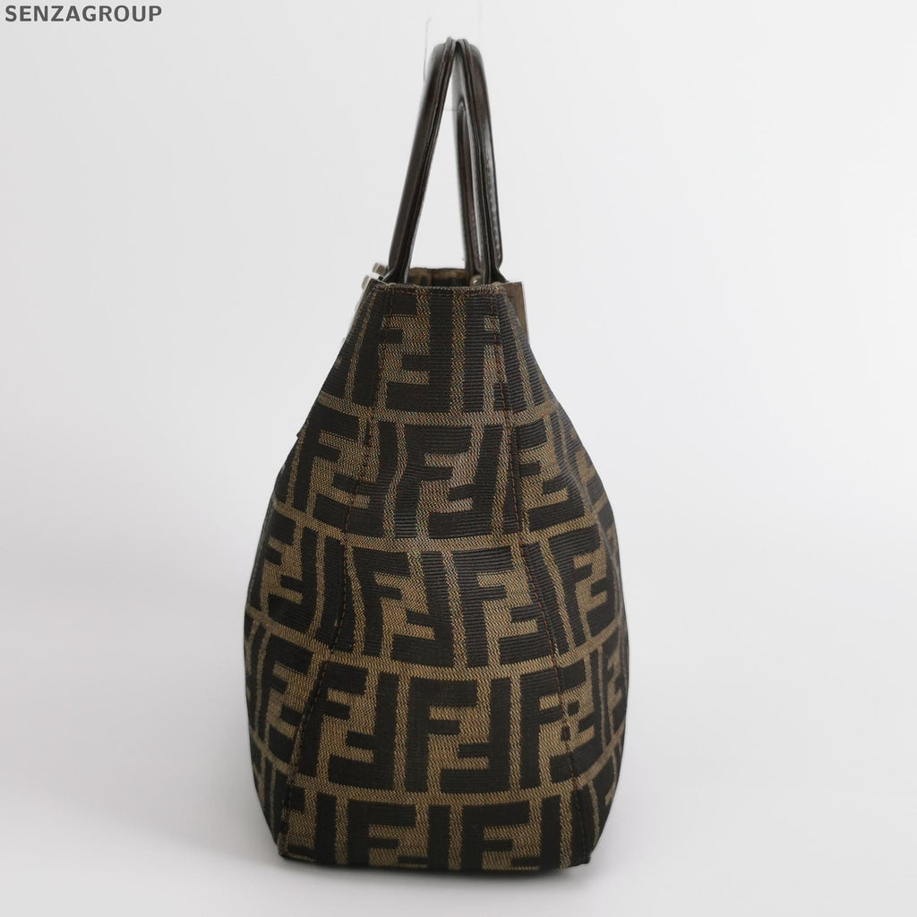 Fendi Monogram Tote Bag Brown Silver Hardware Women's Classic