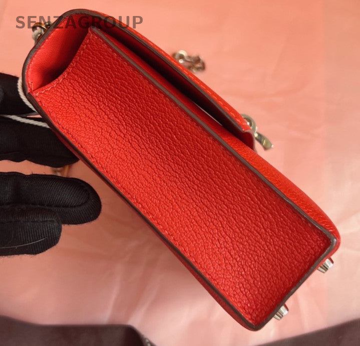 Hermes Verrou Mini Chain Shoulder Bag Crossbody Red Silver Women Classic